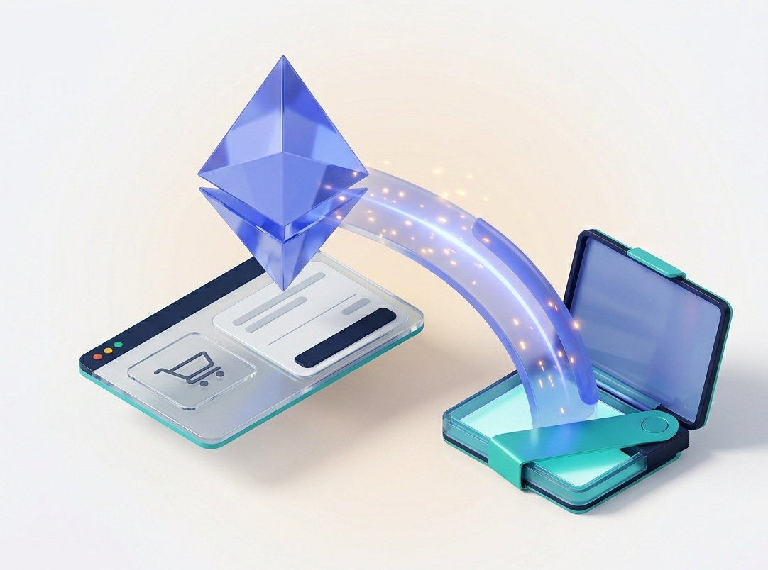 Ethereum (ETH) payment on a WooCommerce checkout settling to a merchant EVM wallet